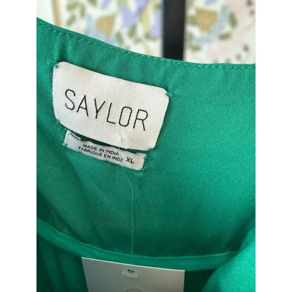 Saylor Ashlee Cut-Out High Slit Satin Midi Dress Glam Femme Green Womens Size XL